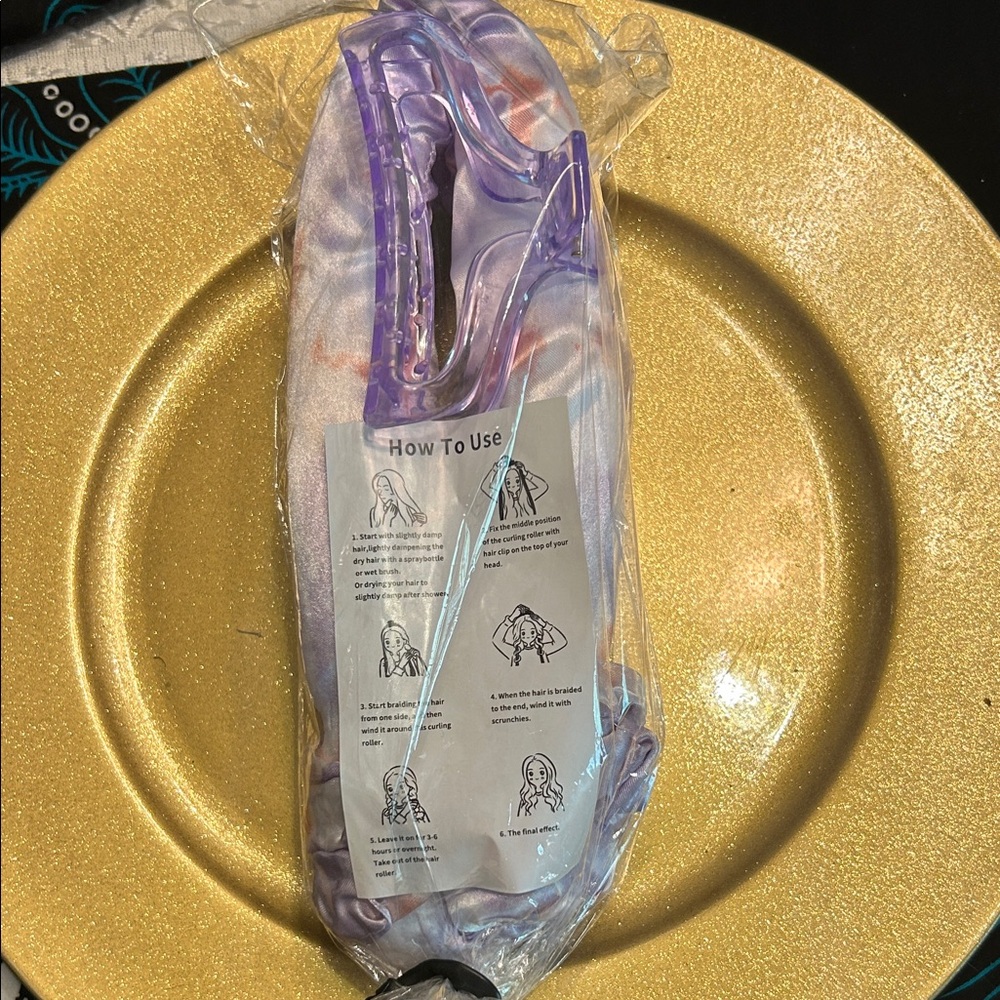 Heatless Purple Curling Roller with Hair clip & 2 Scrunchies to Secure Hair NWOT
